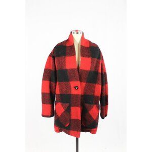 Aritzia WILFRED FREE Off Duty Red Black Check Wool Blend Cocoon Coat, Size S